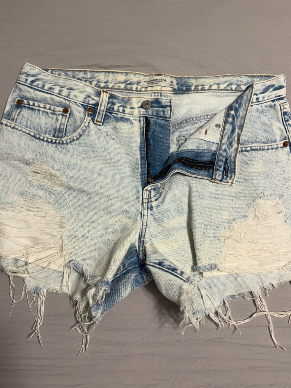 Abercrombie & Fitch Light Blue Distressed Denim Shorts